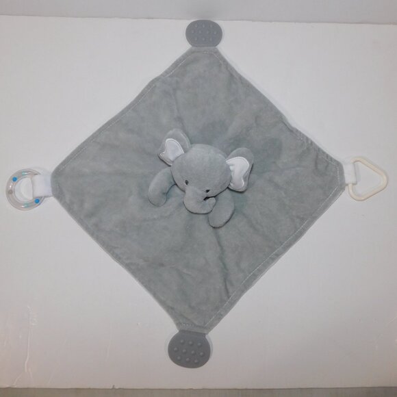 Modern Baby Gray White Elephant Security Blanket Baby Lovey Teether Rattle Nunu - Picture 3 of 7